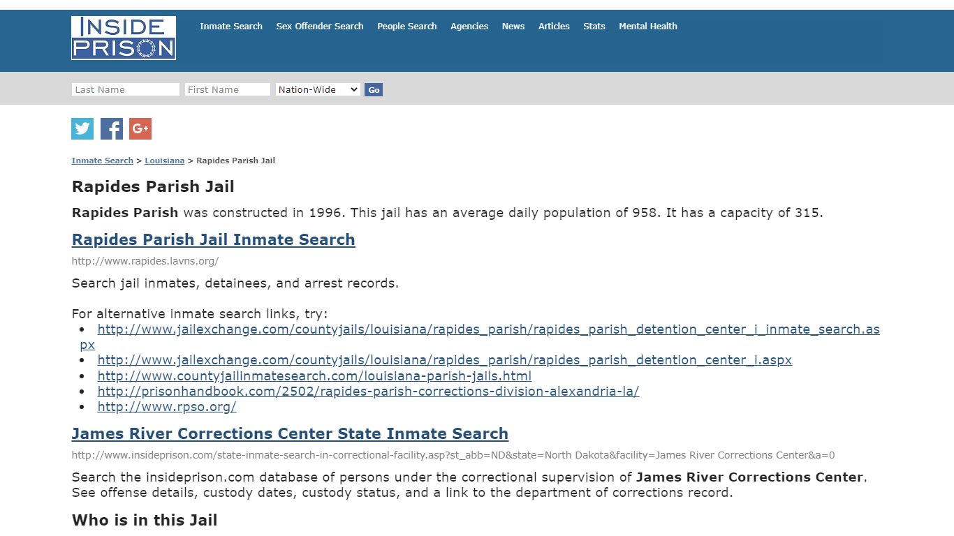 Rapides Parish Jail - Louisiana - Inmate Search
